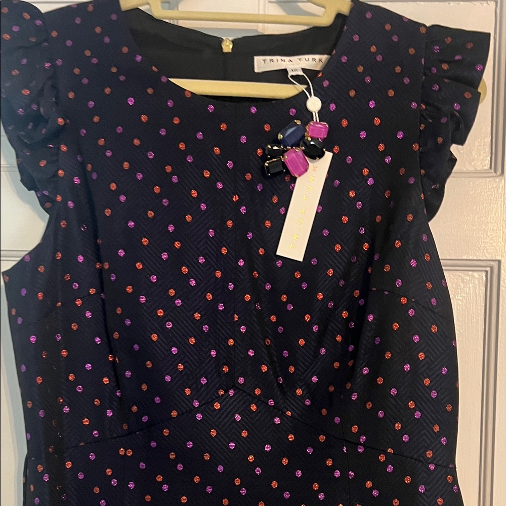 Trina Turk Black Dress with Pink and Orange Dots